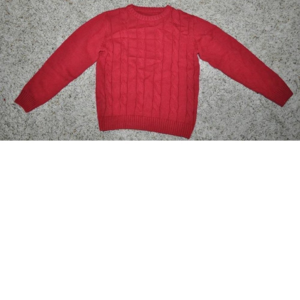 Boys Cable Knit Sweater Red 4/5 Long Sleeve Pullover Crew Basic Editions